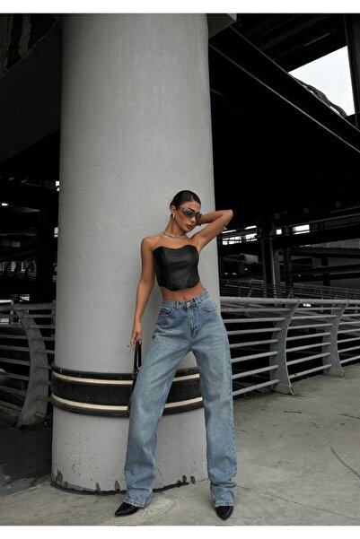 LB Laluna Butik Women's High Waist Mom Denim Pants