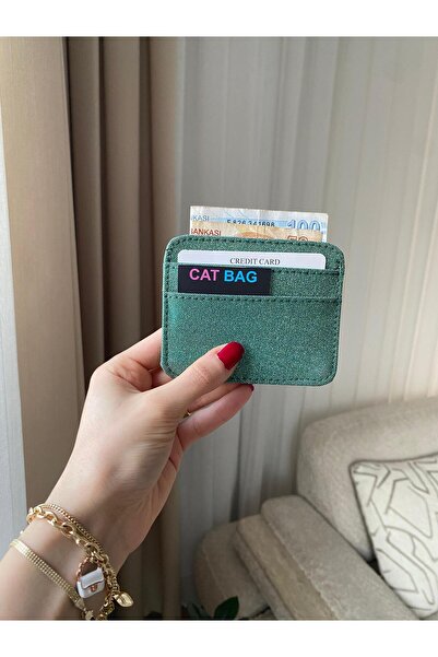 ÇANTA حقيبة كارت كات باللون الأخضر اللامع متعددة الأقسام