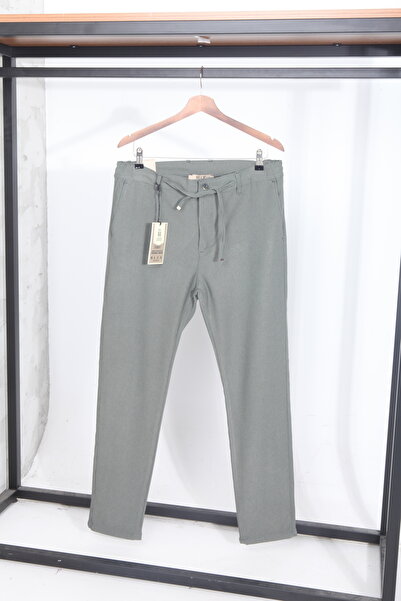 Blue-Hide Erkek Haki Slim Fit Likralı Esnek Jogger Chino Bağcıklı Pantolon TE...