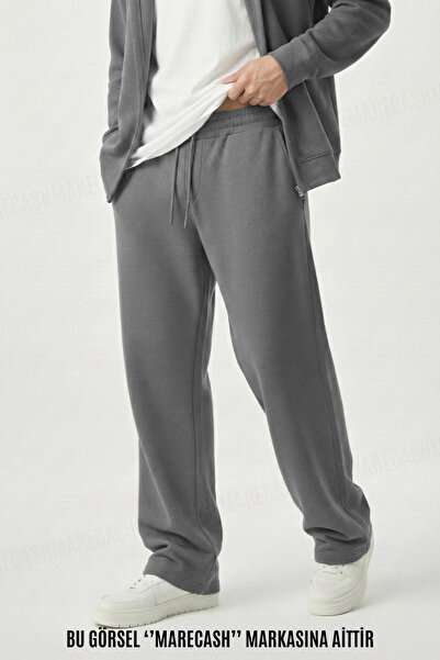 MARECASH Unisex Baggy Eşofman Altı Bol Paça Cepli Patlı Bağcıklı Kışlık 3 İplik