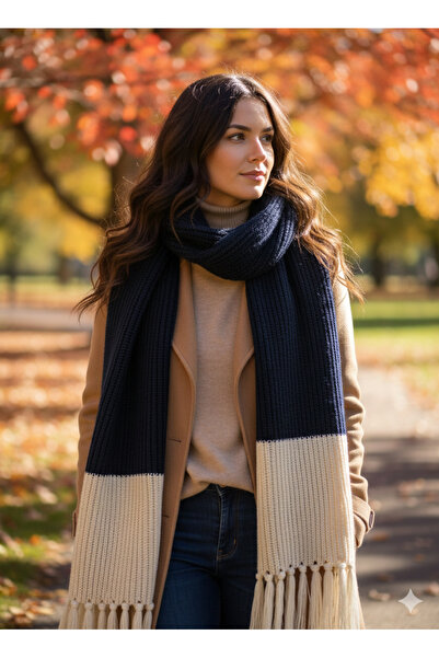 As Reyon Püsküllü İki Renkli Atkı