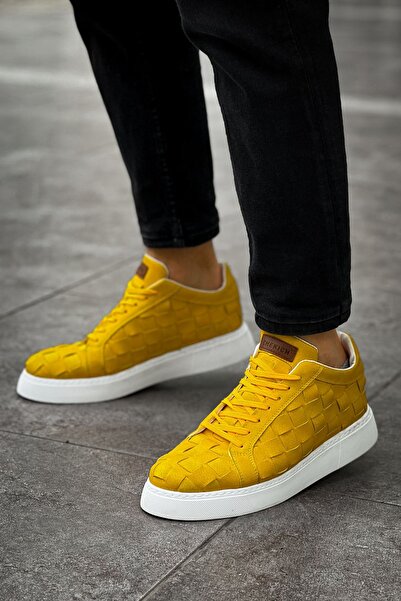 Lucy Shoes Yg209 Vimini Men's Casual Lace-Up Leather Sports Sneaker Shoes Cbt - Yellow