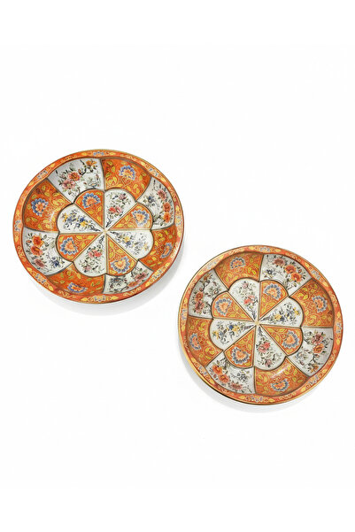 Taşhan Çarşı Antika 2 Adet İngiliz Damgalı Metal Sunumluk - El Boyaması Çiçek...