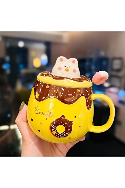 Mihristore Donut Themed Cute Mug Cup Gift Donut Mug Cup with Spoon