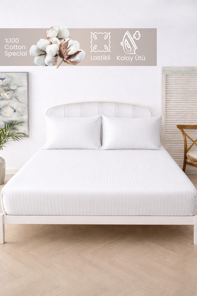 MOON SECRET طقم ملاءات سرير مخططة مرنة مصنوعة من القطن بنسبة 100%