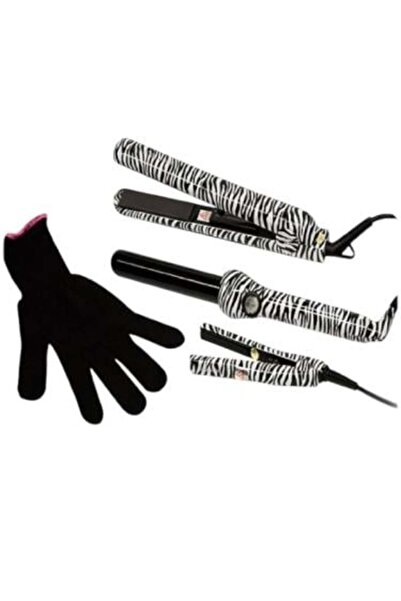 Jose Eber مجموعة 3 في 1 لتمليس وتجعيد الشعر من جوزي إيبر - مقاس 25 | لون أبيض بنقشة جلد الحمار الوحشي