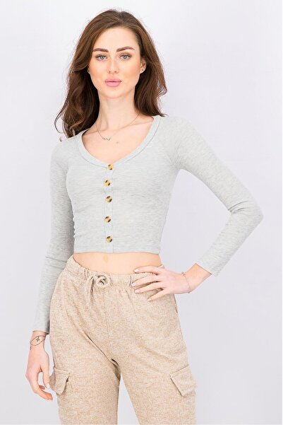 Undiz بلوزة بيجاما نسائية بأكمام طويلة سادة، رمادي