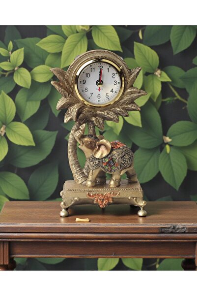 ELSELİFE Lüks İşlemeli Saatli Fil Heykeli Dekoratif Masaüstü Biblo Ev Ofis Şı...