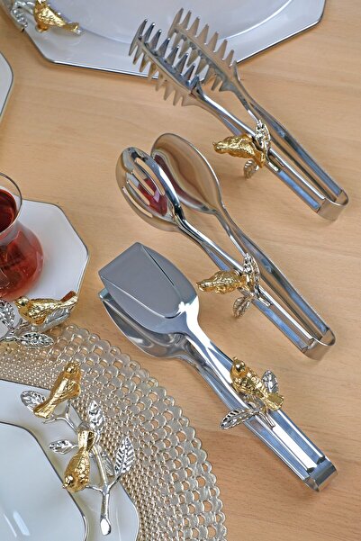 Glore P05-012-Kuşlu Platinum 3-Piece Tongs Set