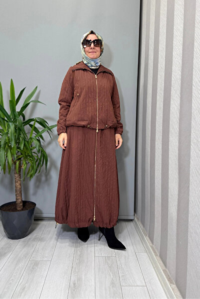 MissWhence Zipper Detailed Taffeta Jacket Skirt Set Tile 38216