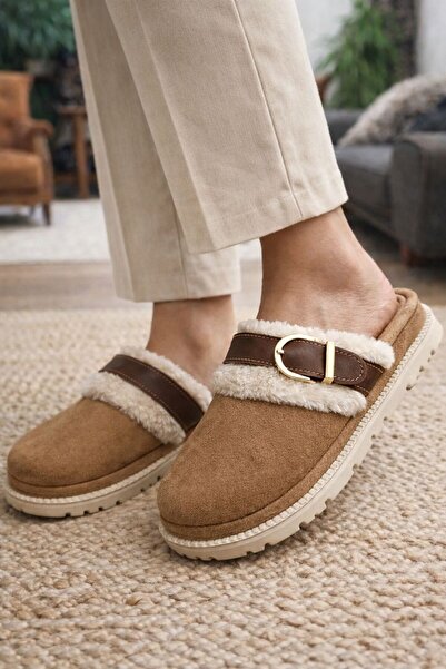 Platana Orthopedic Women's Fur Suede Modern Home Slippers