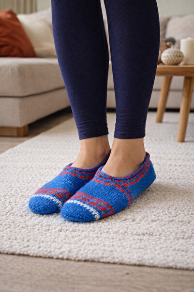 Uzmanistan Handmade Wool Booties – Blue Red