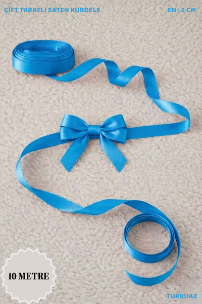 Mortex Turkuaz Saten Kurdele 2 cm 10mt - Bohça, Nikah, Nişan, Çeyiz, Hediye, ...