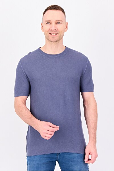 Reserved Men Crew Neck Short Sleeve Textured T-Shirt, Slate Blue