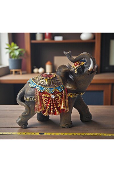 ELSELİFE Lüks Nakış İşlemeli Feng Shui Şans Getiren Fil Heykeli 13 cm Dekorat...