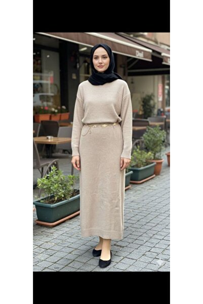 REDMİNA fashion Elegant Textured Long Knit Dress