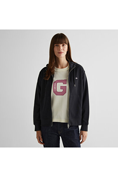 Gant Kadın Siyah Relaxed Fit Kapüşonlu Sweatshirt