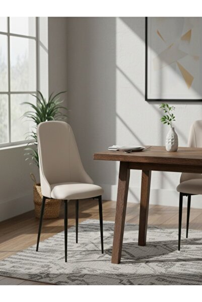 BEC13 Modern dining chair with luxurious leather and black legs