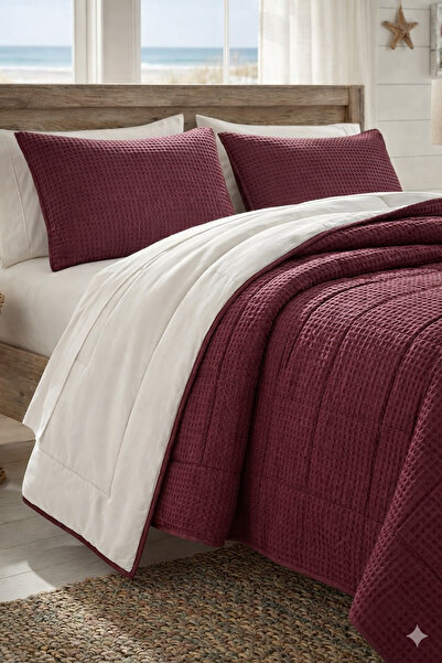 POMELO HOME Waffle Yatak Örtüsü Çift Kişilik | Çift Taraflı Kapitoneli Çarşaf...