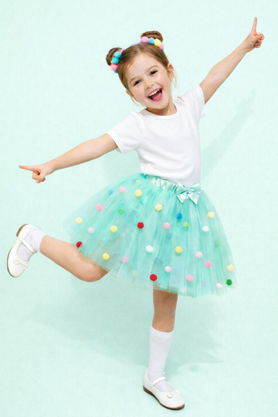 Ceylin Fashion Fustă tutu pentru fete, colorată, cu pompon și căptușeală din ...