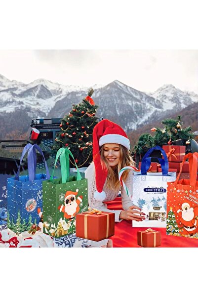 MORESUN Christmas Gift Bag with Handle Green Deer 1 Piece
