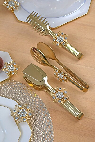 Glore P05-012-Broş Gold 3-Piece Tongs Set