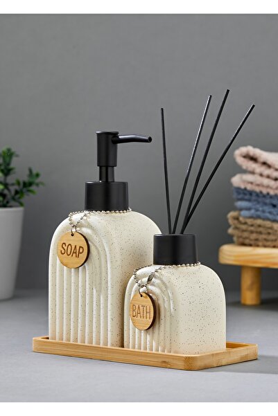 Cooker 2-Piece 320 ml Ceramic Bathroom Set with Bamboo Stand Ckr3885