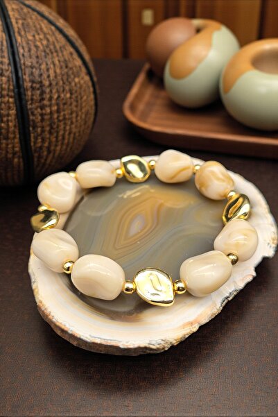 NBS Beautiful Naturel Stones Cream Color Women's Bracelet Design Quality 18 cm