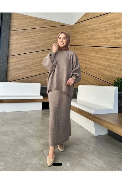REDMİNA fashion Oversized Cut Knitwear Skirt Suit