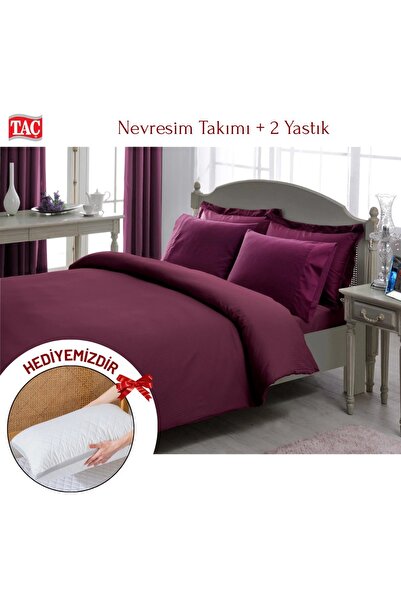 Taç Çift Kişilik Premium Basic Stripe Saten Nevresim Takımı Yastık