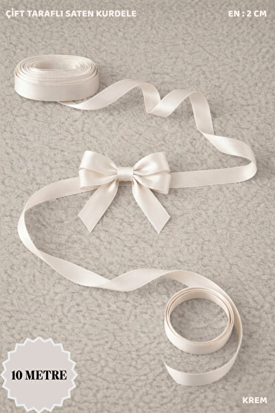 Mortex Krem Saten Kurdele 2 cm 10mt - Bohça, Nikah, Nişan, Çeyiz, Hediye, Süs...
