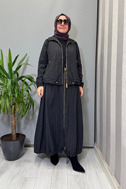 MissWhence طقم تنورة وسترة من التفتا مع تفاصيل سحاب باللون الأسود 38216