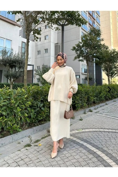 REDMİNA fashion Oversized Cut Knitwear Skirt Suit