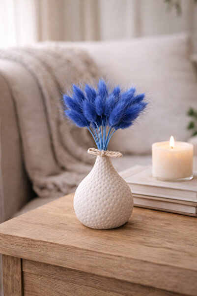 ÇINARASYADAHOME Lacivert Renkli Doğal Kurutulmuş Tavşan Kuyruğu Otu Buketi 1 Demet (15 Dal) 25 Cm