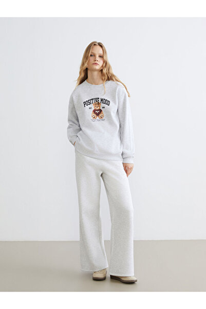 LC Waikiki Gray Elastic Waist Wide Leg Women's Thick Sweatpants