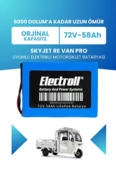 ELECTROLL SKYJET RE VAN PRO Uyumlu Batarya LiFePO4 72V 58Ah Elektrikli Motors...