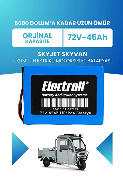ELECTROLL SKYJET SKYVAN Uyumlu Batarya LiFePO4 72V 45Ah Elektrikli Motorsikle...