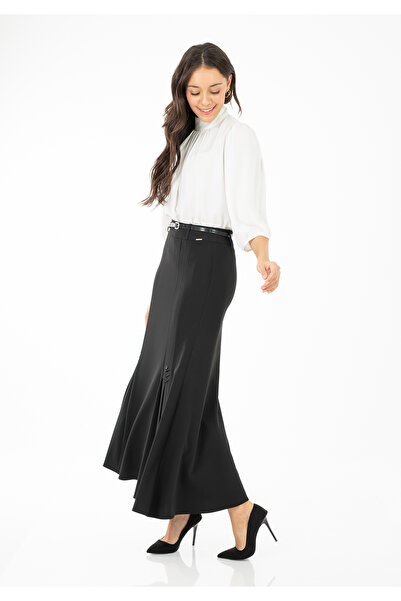 Guzella Maxi Size Fish Tail Skirt with Pleated Belt Detail