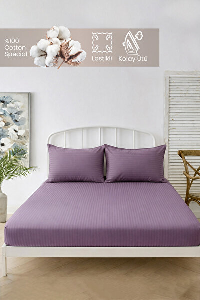 MOON SECRET طقم ملاءات سرير مخططة مرنة مصنوعة من القطن بنسبة 100%