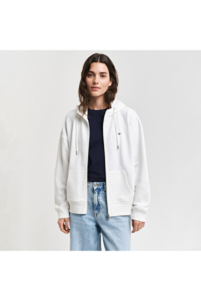 Gant Kadın Beyaz Relaxed Fit Kapüşonlu Sweatshirt