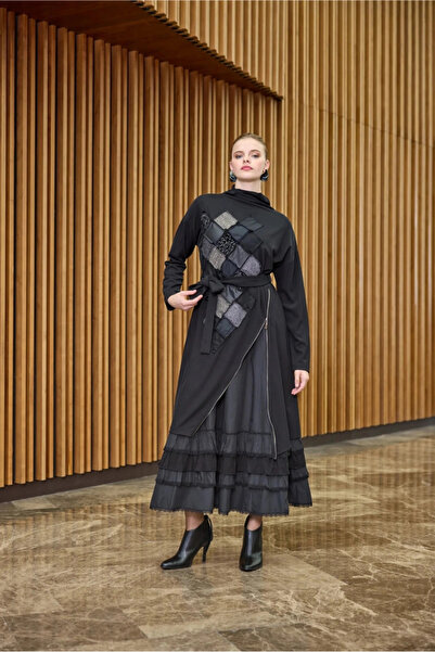 MissWhence فستان مزدوج أسود 38808