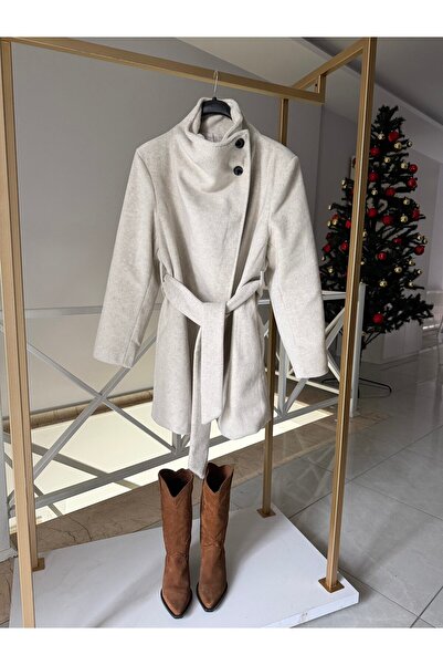 2she Dik Yaka Yünlü Kısa Kaban - Taş ( Ön sipariştir 09.02 Kargoda )