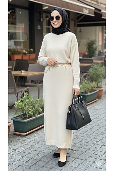 REDMİNA fashion Elegant Textured Long Knit Dress