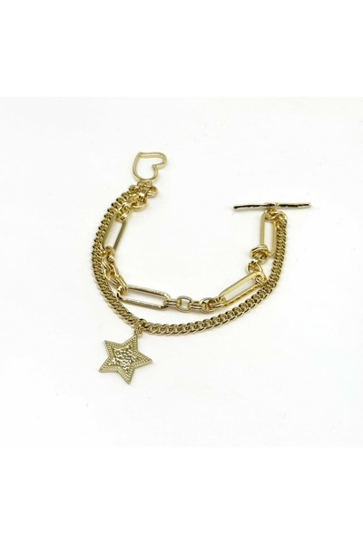 Twenty Eight Heart & Star Detailed Interlocking Bracelet