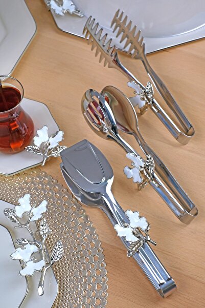 Glore P05-012-White Butterfly Platinum 3-Piece Tongs Set