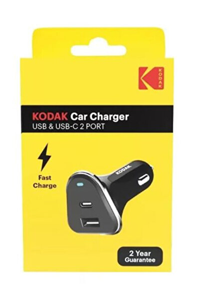 Kodak KODAK car charger, dual port USB-A + PD/USB-C, 3A, fast charge, black
