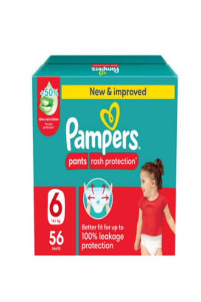 JP PAMPERS BABY DIAPERS PANTS BOX RASH PROTECTION (6) 56 P