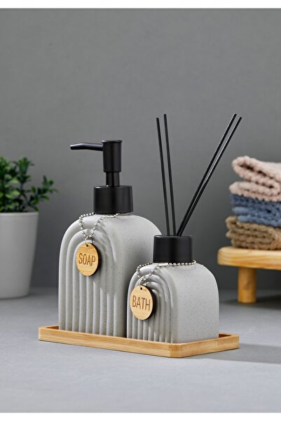 Cooker 2'li 320 ml Seramik Bambu Standlı Banyo Seti CKR3885