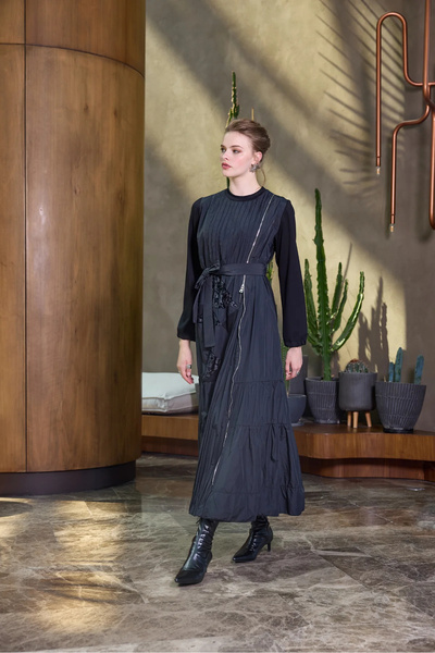 MissWhence Zipper Detailed Patchwork Dress Black 38813