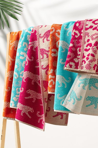 Coton Delux طقم مناشف لليدين/الوجه مكون من قطعتين مصنوعة من القطن بنسبة 100% - 50x70 سم - ملونة بنمط الفهد
